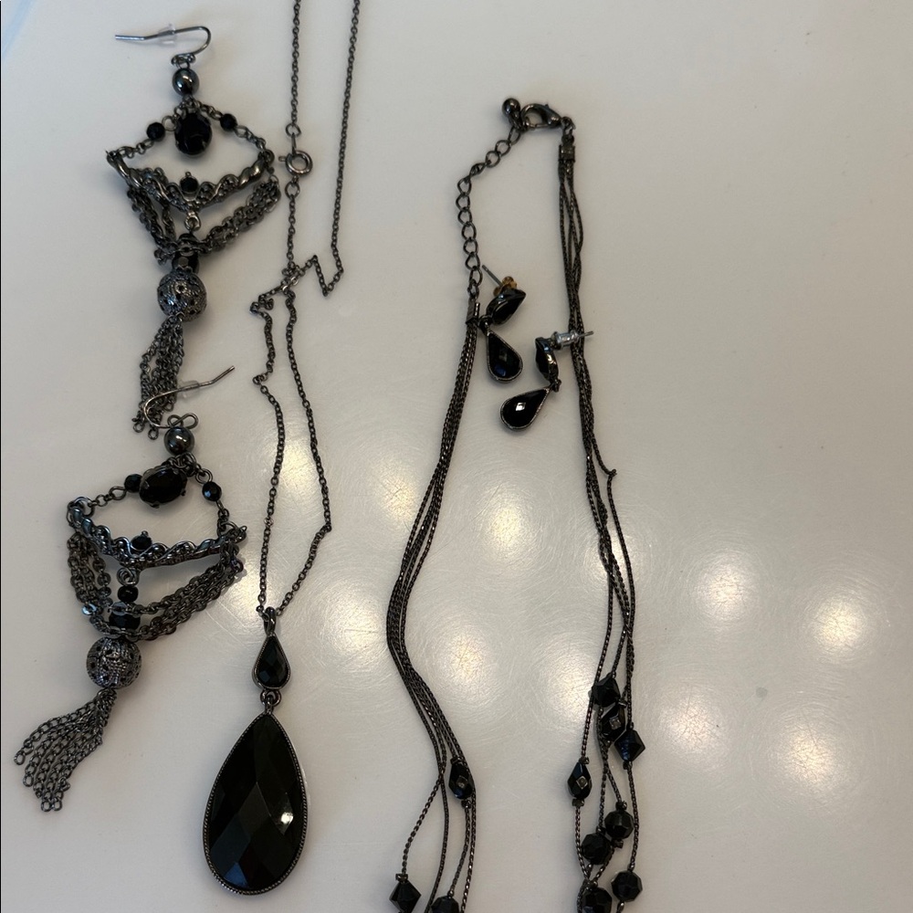 Macy's Black and Silver Necklace Set x2 sets